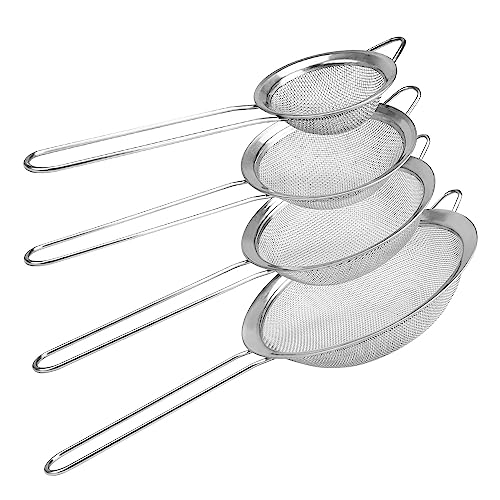 Colador de Cocina, WJUAN 4 Tamaños 7/10/12/16 cm Coladores Acero Inoxidable, Colador de Malla Fina con Manija, Adecuado Para Escurrir o Colar, Enjuagar, Freír
