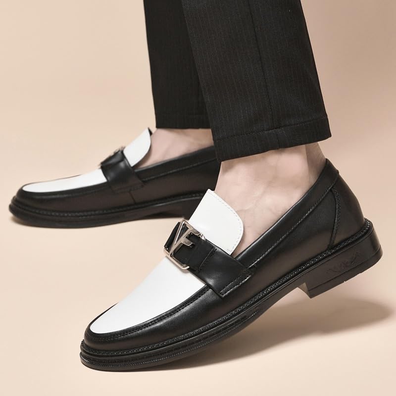 Men's Classic Slip-On Leather Metal Monk Strap Oxford Shoes Mens Retro Fashion Casual Pointed Toe Low Top Dress Shoes Comfortable Business Derby Shoes2