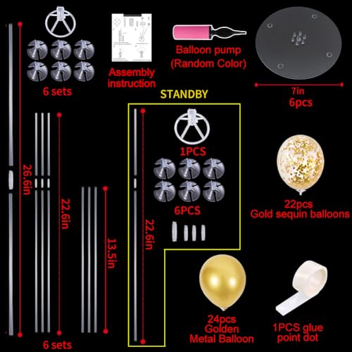 Image of TONIFUL 6 Set Gold Balloon Stand Balloon Centerpieces for Table Decorations
