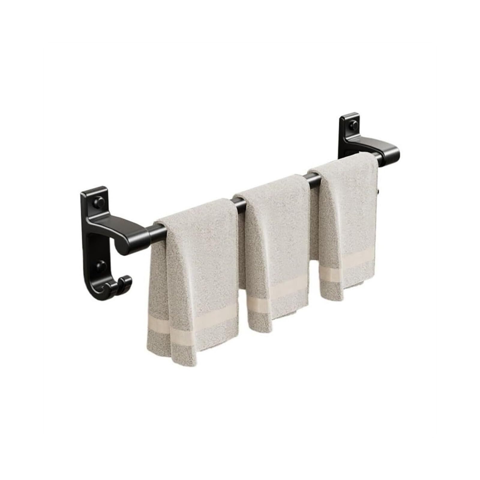 LMYSXAOZ Bathroom Towel Rack Wall Mounted with Hooks, 62cm Aluminum Hanger No Drilling Shower Shelf Organizer(Black,80cm)