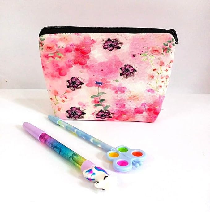 Mystique by ABHA Singh 1 Pcs Pink Makeup Pouch for Girls, Canvas Cosmetic Pouch for Women, Small Pouches for Women with Waterproof Recycled Lining 3