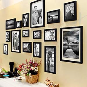 Art Street Shooting Star Wall Photo Frames for living Room, Set of 16 Photo frames (Black)