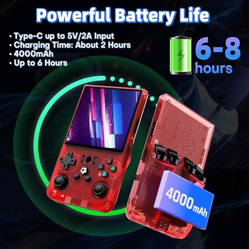 Image of R36MAX Retro Handheld Game Console, 4.0 inch Retro Gaming Console with 64GB Memory, Portable Retro Video Games Console, 4000mAh Battery, Support 30+ Emulators, Transparent Red