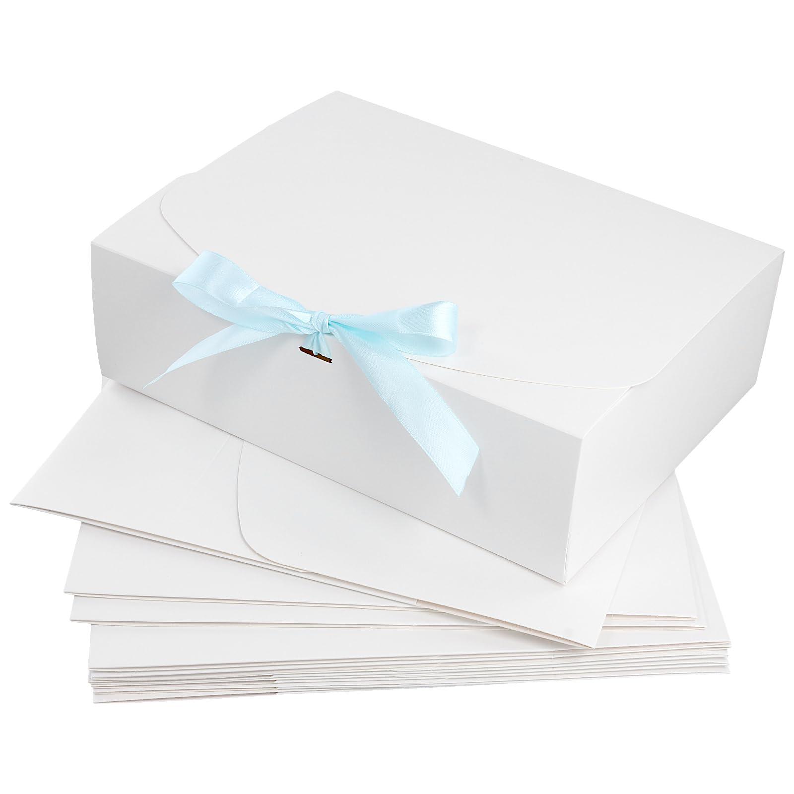 UNGFEI 20 PCS, 27 x 20 x 8 cm Paper Gift Boxes with Lids, Gift Box with Blue Ribbon for Wedding, Birthday, Party Packaging Present, White
