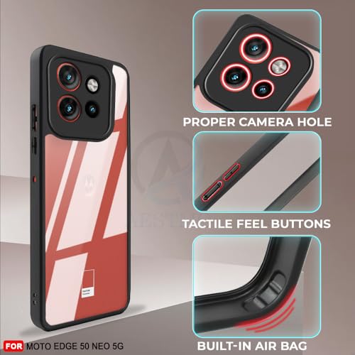 Image of AESTMO Motorola Moto Edge 50 Neo 5G Back Cover | 360 Protection | Crystal Clear Hard Back Transparent | Bumper Case for Motorola Moto Edge 50 Neo 5G (PC+TPU, Black Bumper)