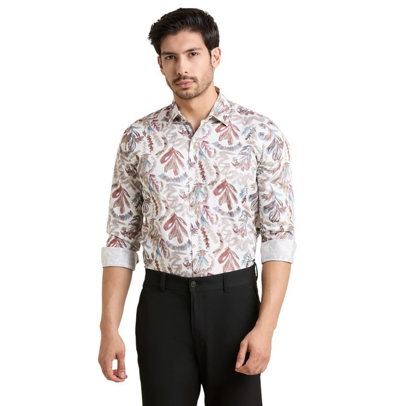 Image of MARK & ALBERT Men's Printed Full Sleeves Regular Fit Shirt Blue | 100% Cotton Stretchable Fabric