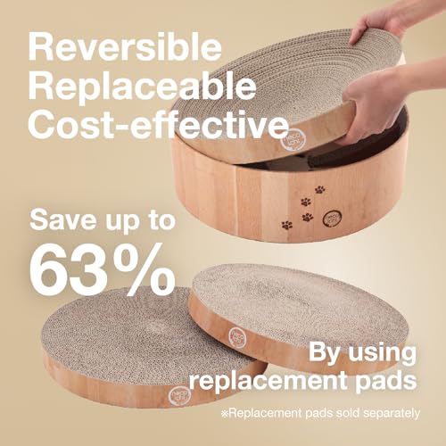 Image of Necoichi Cat Scratcher Bowl for Indoor Cats - Cat Scratching Lounger with Reversible Usability and Extra Comfort for Lounge, Cardboard Bed Couch / (XL, Oak)