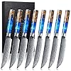 SENKEN-Damascus-Steak-Knife-Set-Tsunami-Collection-67-Layer-Japanese-VG10-Steel-Razor-Sharp-Non-Serrated-Blades-Blue-Resin-Natural-Wood-Pattern-Handles-Luxury-Gift-Box-8-Steak-Knife-Set SENKEN Damascus Steak Knife Set - Tsunami Collection - 67-Layer Japanese VG10 Steel - Razor Sharp Non-Serrated Blades, Blue Resin & Natural Wood Pattern Handles, Luxury Gift Box (8 Steak Knife Set)