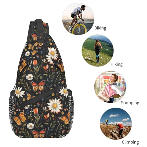 Image of SUPLUCHOM Sling Bag Vintage Butterfly Daisy Leaf Hiking Daypack Crossbody Shoulder Backpack Travel Chest Pack for Men Women