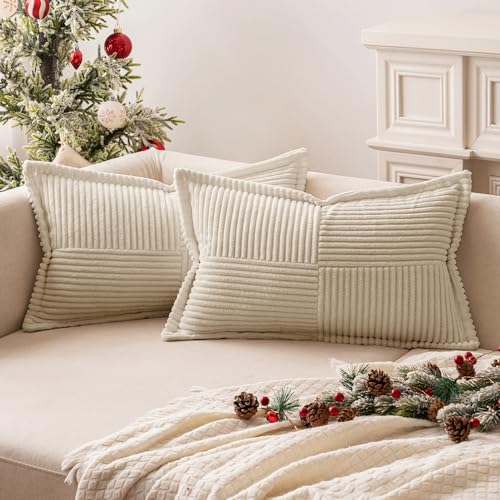 MIULEE 2er Set Kordsamt Weihnachten Kissenbezüge Samtkissen Weich...