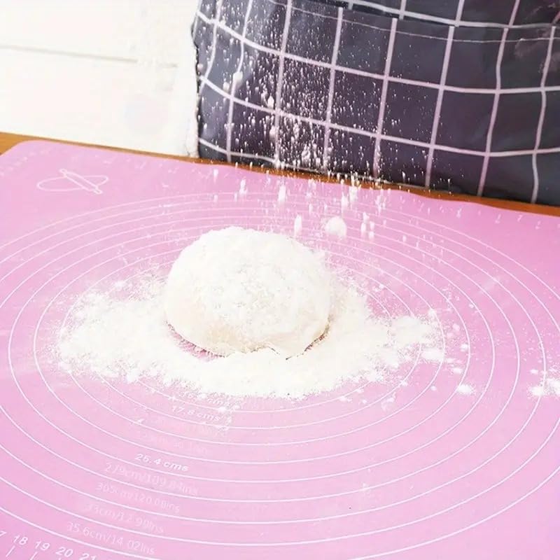 Image of LivingBasics 50x40 cm Silicone Roti Rolling Mat for Kitchen Non-Stick Chapati Dough Aata Kneading Mat with Measurement Guides /Food Grade Pad for Roti, Pizza, Paratha & Pastry (Pink, Pack of 2)