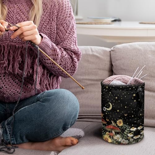 Image of Sellikakes Moon Mushroom Small Crochet Bag Organizer Yarn Storage Knitting Bags, Portable Mini Yarn Holder for Crocheting Project Knitting Accessories