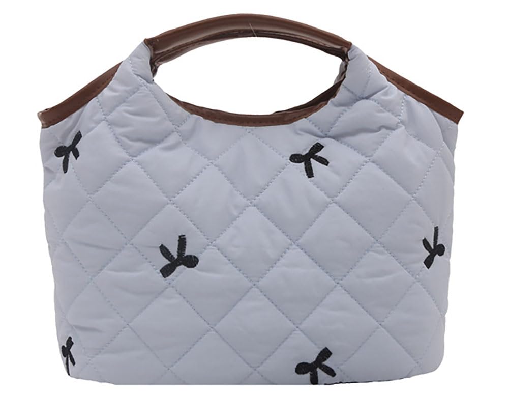 Cute Small Puffer Clutch Purse Women Quilted Wristlet Bag Trendy Nylon Hobo Tote Handbag Wallet Puffy Top Handle