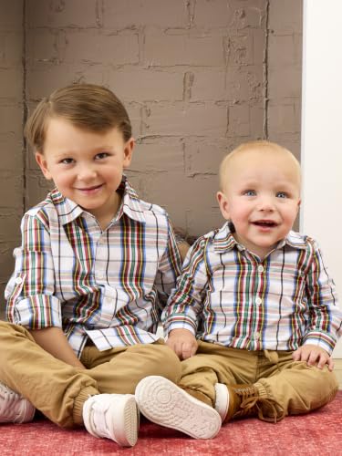 Image of RUGGEDBUTTS Boys Solid Cotton Long Sleeve Button Down Shirt with Button Tabs