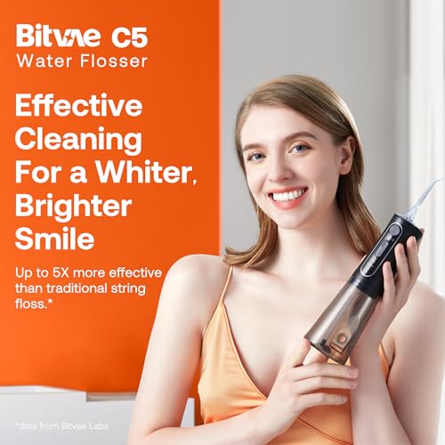 Bitvae C5 Water Dental Flosser for Teeth, Cordless Water Teeth Cleaner Picks, 3 Modes 5 Intensities, IPX7 Waterproof Water Flosser, 6 Tips Rechargeable Water Dental Picks for Cleaning - Black 4 Bitvae C5 Water Dental Flosser for Teeth, Cordless Water Teeth Cleaner Picks, 3 Modes 5 Intensities, IPX7 Waterproof Water Flosser, 6 Tips Rechargeable Water Dental Picks for Cleaning - Black - Image 2
