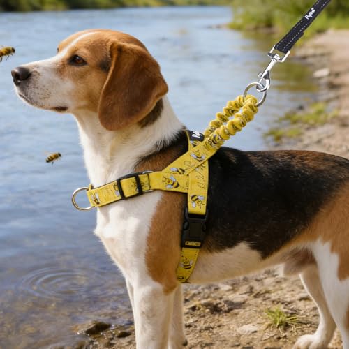 Image of PUPTECK No Pull Dog Harness Small Sized Dog, Adjustable Reflective Pet Vest Harness with Bungee Handle, Escape Proof No Choke Harness for Small Dogs Walking Training, Yellow Bee S