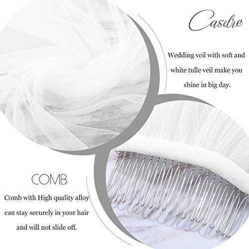 CASDRE Wedding Veil 1 Tier Waist Fingertip Length Bridal Tulle Veils Cut Edge Veil with Comb for Brides (B Ivory) - Thumbnail 3
