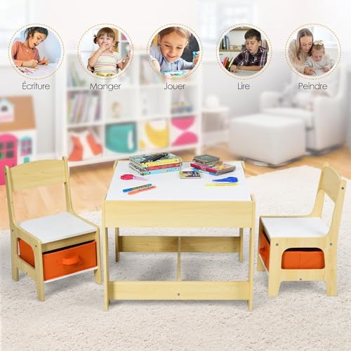 Table enfant avec 2 chaises GOPLUS bureau de dessin réversible