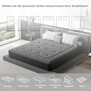 DEWINNER Matelas 140x200 cm, Hauteur 30 cm, Matelas Silencieux d'épaisseur Moyenne, Mousse à Mémoire de Forme Hybride, Ressorts Ensachés Individuels, Absorbant et Respirant
