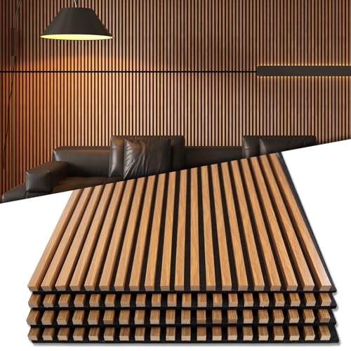 Image of Art3d 3D Fluted Soundproof Wood Textured Slat Wall Panel, 4-Pack, Teak