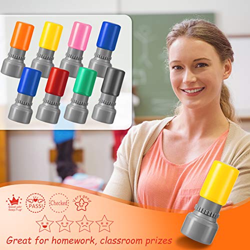 8 Pieces Teacher Self-Inking Rubber Stamps Mood Expressions and Comments Photosensitive Teacher Review Stamps for Kids Education Review School Prizes (All Red Ink) - Image 3