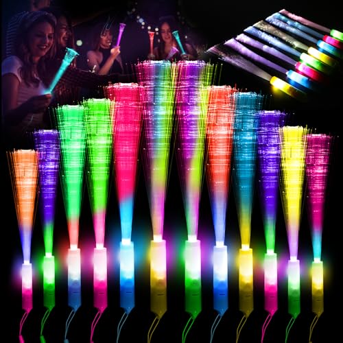 Prtoworior - Varas luminosas LED, 12 unidades de varas luminosas coloridas de fibra de vidro, brinquedos de festa para crianças e adultos para festas noturnas, discotecas, concertos, Natal, clubes,