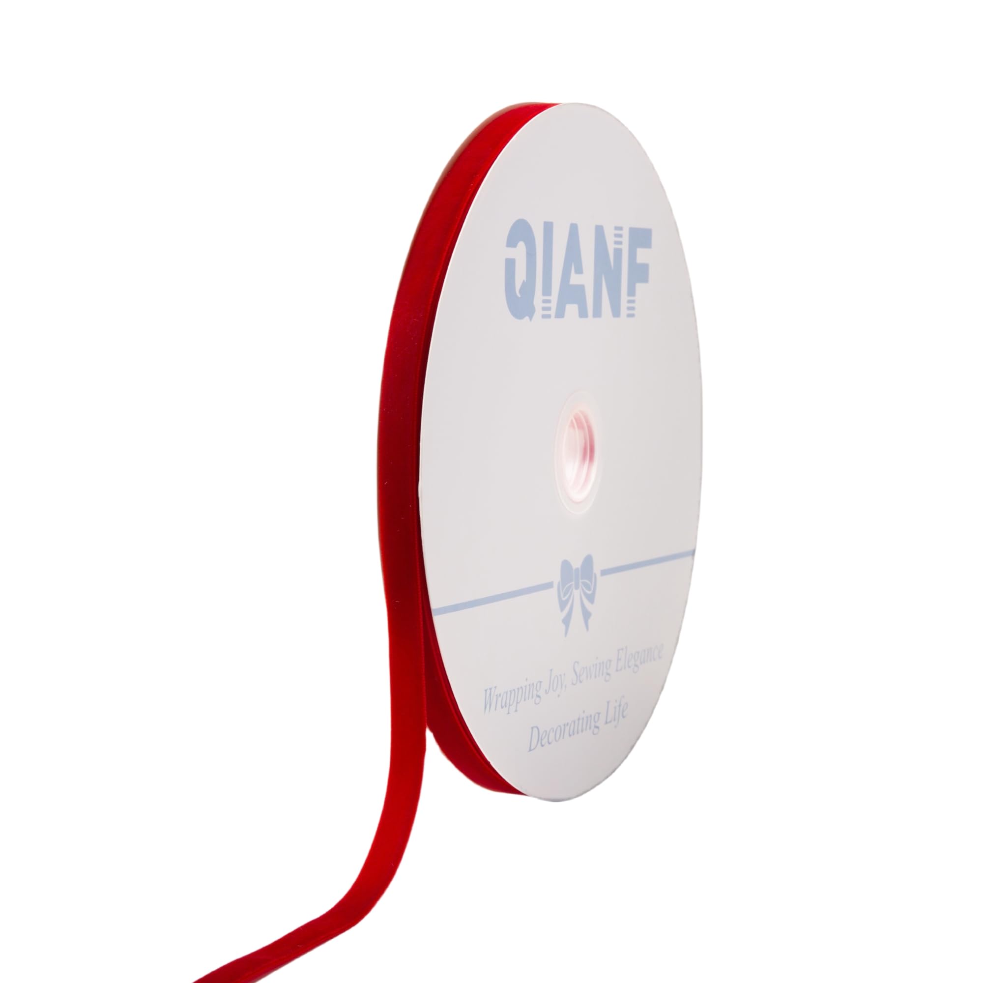 QIANF Vintage Red Velvet Ribbon, 3/8 Inch X 25Yd