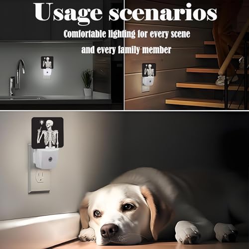 Image of Halloween Skull Skeleton Night Light,Plug-in Nightlights Auto Sensor Night Lamp Dusk to Dawn Lamp Home Decor for Nursery Children Girls Boys