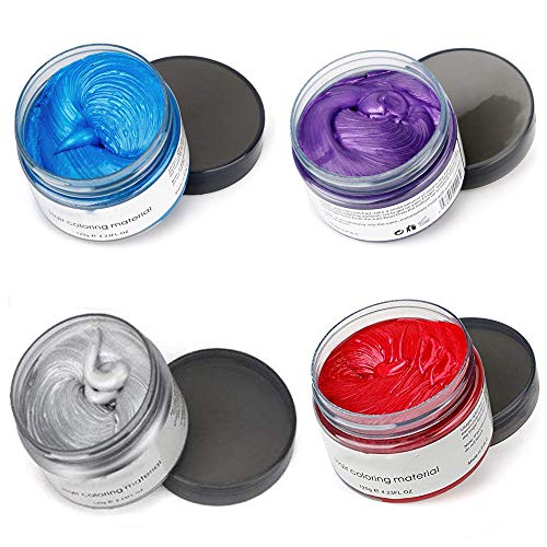 4 Colors Hair Color Wax - 4 in 1 Sliver Blue Purple Pink Red, Temporary Hair Color for Party, Cosplay, Date, Halloween