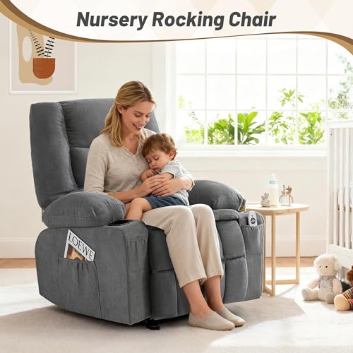 Rocker Recliner Chair with Massage and Heat Grey