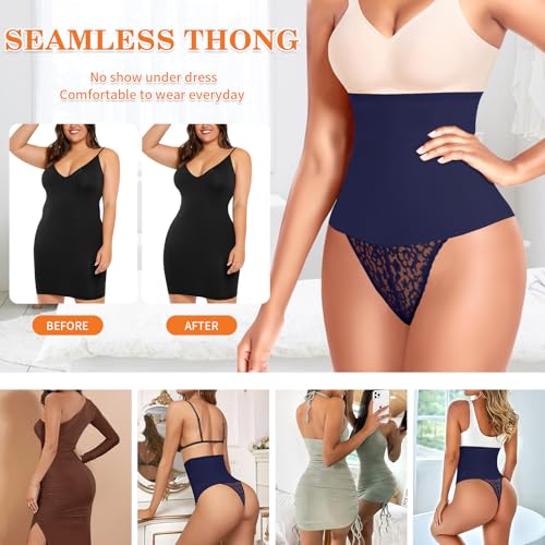 Image of Werena Tummy Control Thong Shapewear for Women High Waist Body Shaper Panties Girdle Lace Shaping Underwear