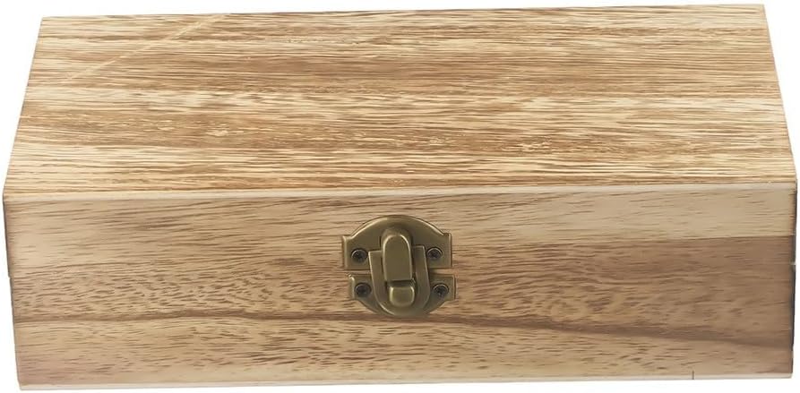 Rectangular Wooden Storage Box with Vintage Metal Buckle for Desktop Organisation Home Office 24x13x7.2 cm(Light color)