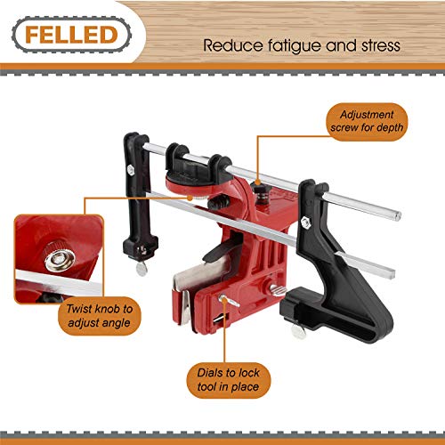 Felled Chainsaw Sharpener Kit - Precise Chainsaw Filing Guide with Dial Settings - Mounted Manual Chain Sharpener