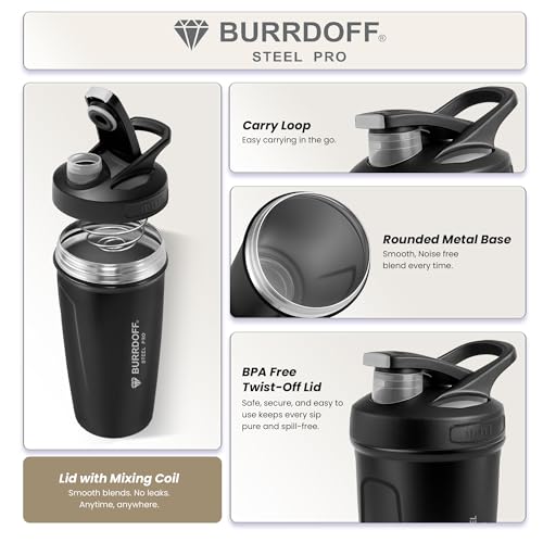 Image of Steel Performance Pro Protein Shaker Bottle (PUSH LOCK BUTTON), Gym Shaker Steel Shaker Bottle Gym Shaker Bottle shaker bottles for protein shake gym protein shaker (Black)