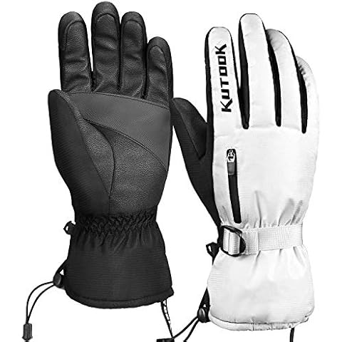 KUTOOK Ski Gloves Mens Waterproof Winter thermal for Men Skiing Running Cycling Warm Kids Motorcycle Outdoor Windproof Leather Womens White M Cover