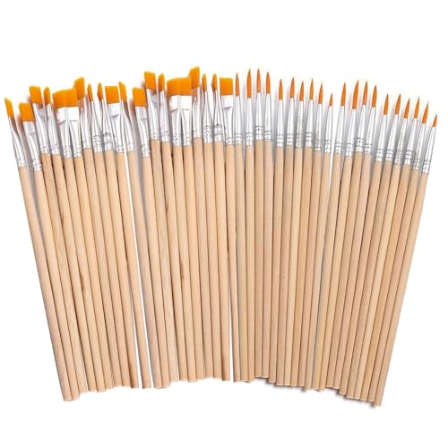 Lot de 40 Pinceaux d'Artiste avec Manche en Bois pour Peinture Acrylique, Détails et Peinture d'Art