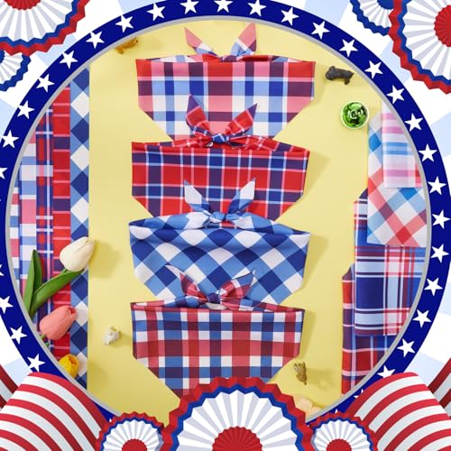 Image of Abbylike 50 Pcs Veterans Day Dog Bandanas Bulk, Red White and Blue Plaid