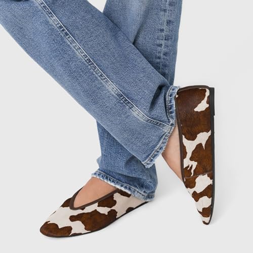 Calf Hair Flats for Women Square Toe Slip-On Cow Print Ballet Flats Comfort Daily Shoes2