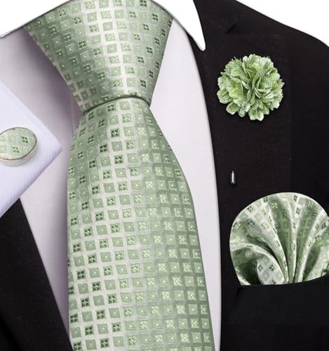 Image of Dubulle Mens Tie and Lapel Pin Paisley Striped Floral Necktie for Men Pocket Square Cufflinks 4PCS Set Wedding Party