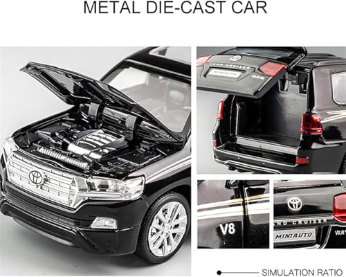 Image of Metal Pull Back Diecast Car 1:32 Land Cruiser Pull Back Car Model with Sound Light Boys Gifts Toys for Kids (Black)