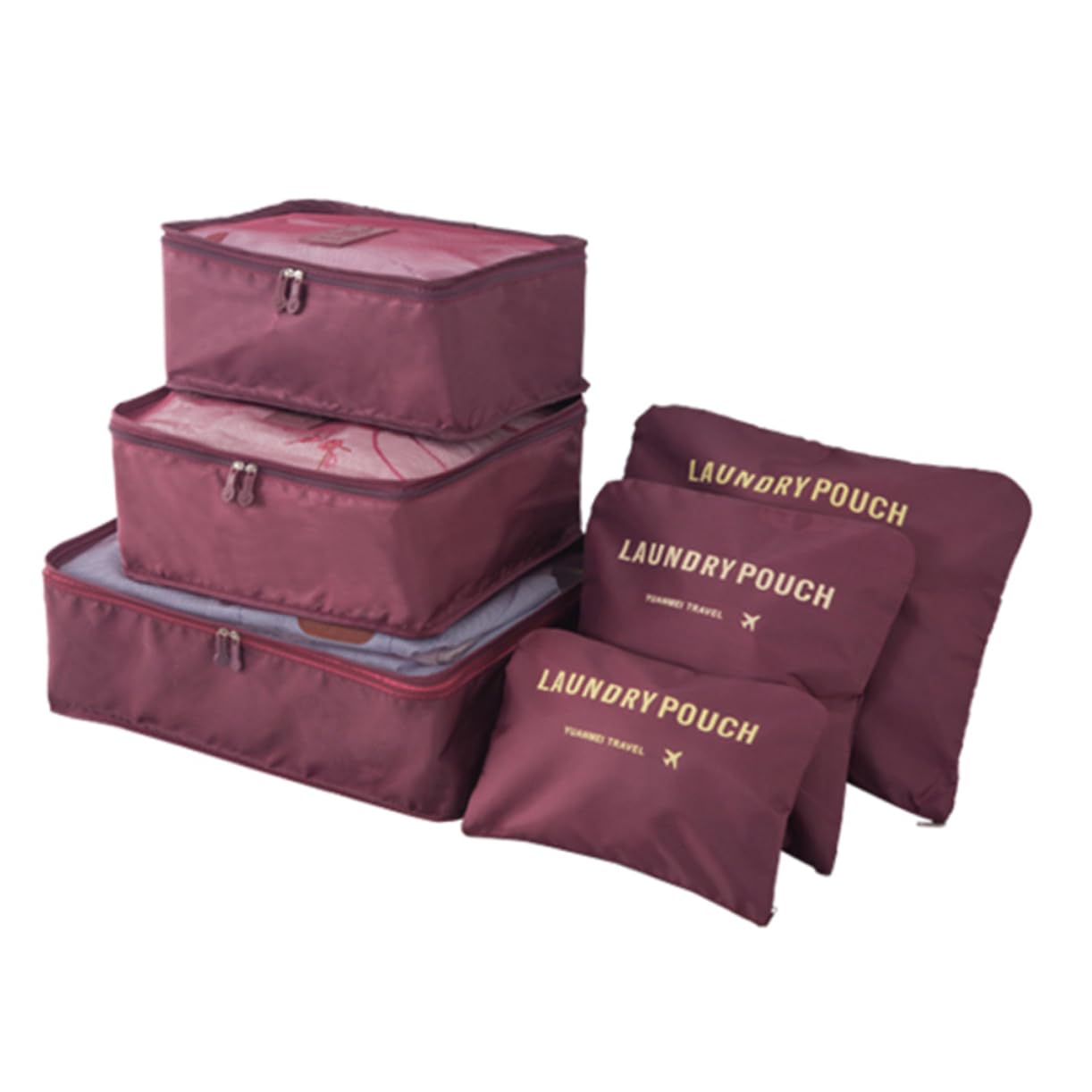 12pezzi Sacchetti Da Viaggio Organizzatori Di Luggage Di Cubi Salvaspazio Impermeabili e Resistenti Rosso Vino Con Sacchetto Per Biancheria Per Viaggi Di Famiglia
