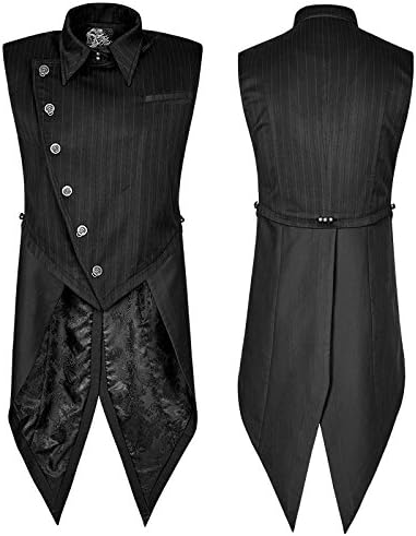 Gothic Black Victorian Brocade Blazer Tail Jacket with Lace Embellishments