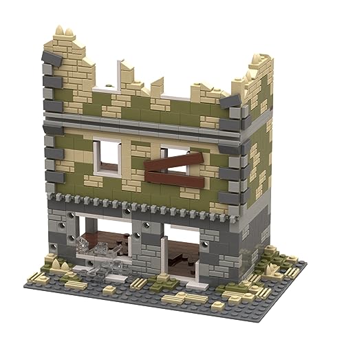 Jeamoc Militär Ruine WW2 Ruine Haus Bausteine Bauset, WW2 Ruine Gebäude Militär Haus Bausteine Bauset, 400+Teile, Kompatibel mit Lego