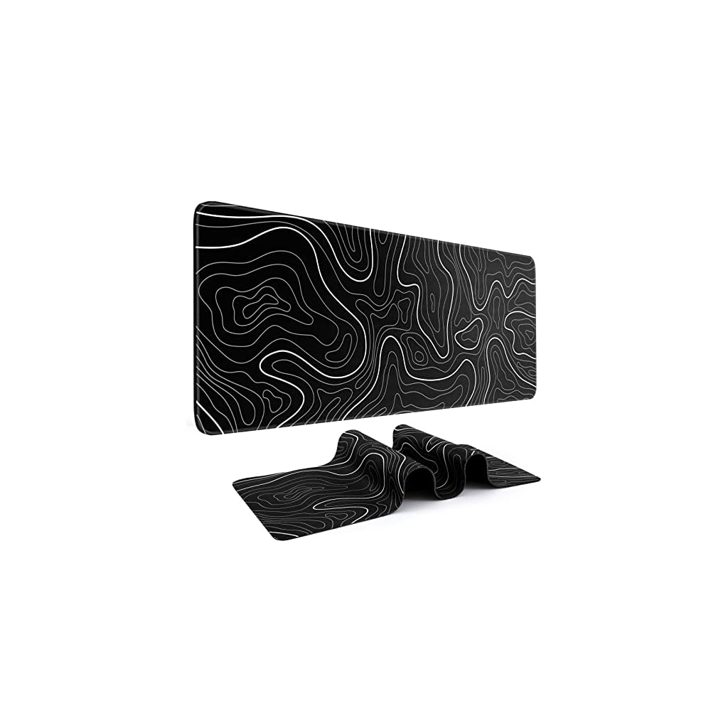 DIGSOM-Large-Mouse-Pad-Gaming-315-x-118in-Topographic-Mouse-Pad-Black-and-White-Mouse-Mat-for-Desk-with-Anti-Slip-Rubber-Base-Extend-Mouse-Pad-XL-Keyboard-Pad-Geographic-Desk-Pad-for-Mouse