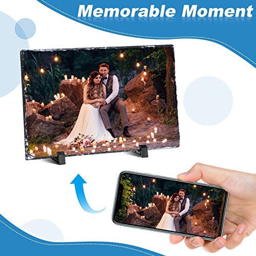 Gersoniel 4 Pcs Sublimation Blank Slate Rock Rectangular Custom Stone Slate Picture Frame Matte Heat Transfer Rock Photo Plaque With Display Stand For Desktop Souvenir Diy Gift Decoration thumb #4