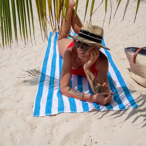 Image of Casa Copenhagen Pack of 2 Cabana Beach XL Towels for Bath Cotton Rough and Tough Use,75 x 150 cm Colour :SaltPink-Blue