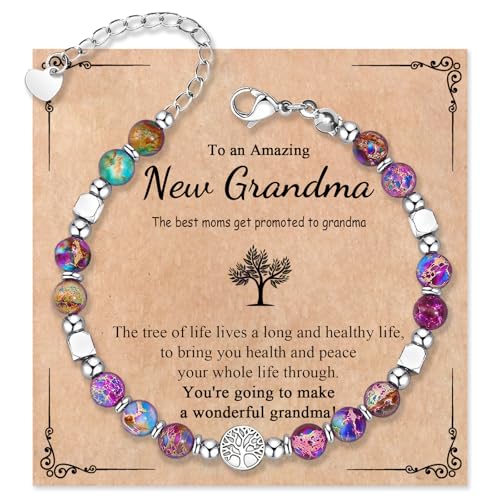 Image of New Grandma Gifts First Time 2025 Promoted to Grandma to Be Pregnancy Announcement 1St Time Grandparents Tree Of Life Bracelet