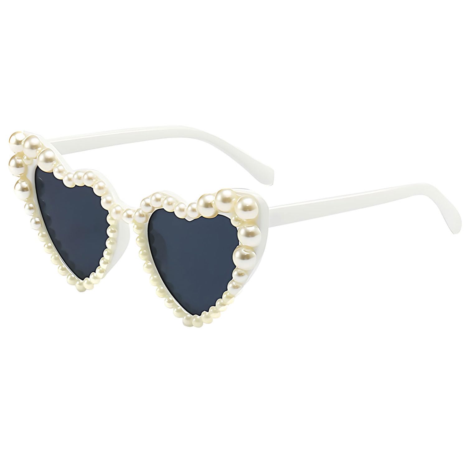 ZEACCT Set di 1 Occhiali da Sole A Forma di Cuore con Perle Per Donne, Occhiali da Sole Vintage Love Heart, Occhiali da Sole A Forma di Cuore con Perle Fai- Da-Te (Bianco