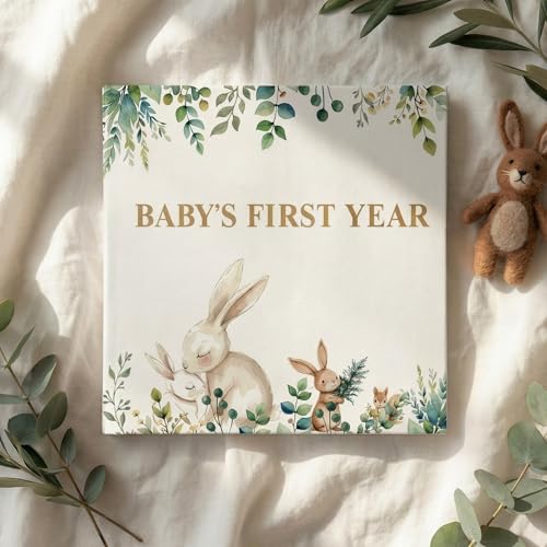 Eaasty Babys First Year Calendar with 102 Stickers Baby Memory Book 1st Years Milestone Calendar Babys First Year Scrapbook Nursery Wall Decoration for New Mom and Newborn Girls Boys (Forest)