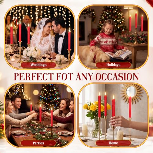 Image of Baquler 24 Pcs 8.8 inch Red Flameless Taper Candle LED Stick Battery Operated